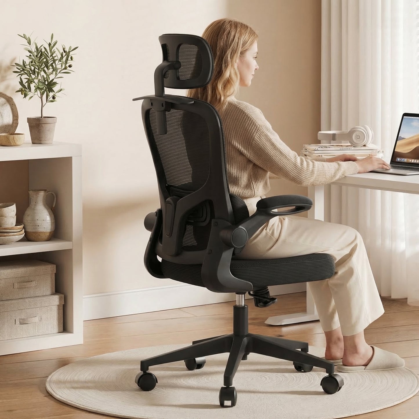 Selevio - Ergonomischer Bürostuhl mit Kopfstütze